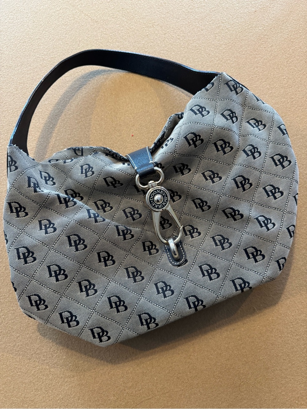 Dooney & Bourke Gray Logo Shoulder Bag Large Clasp Closure